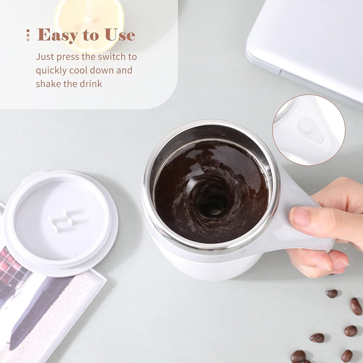 Stirring Coffee Mug  Magnetic Stirring Coffee Cup  Stainless Steel Mug For Milk  Travel Mixing Cup  Self Stirring Coffee Mug Suitable For Coffee Milk Hot Chocolat  Battery Operated ( Battery Not Included )